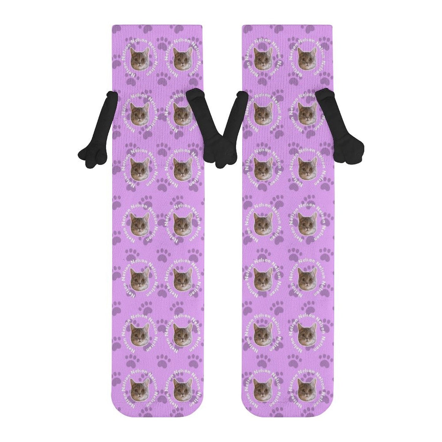 Custom Pet Face and Circle Name Holding Hands Socks