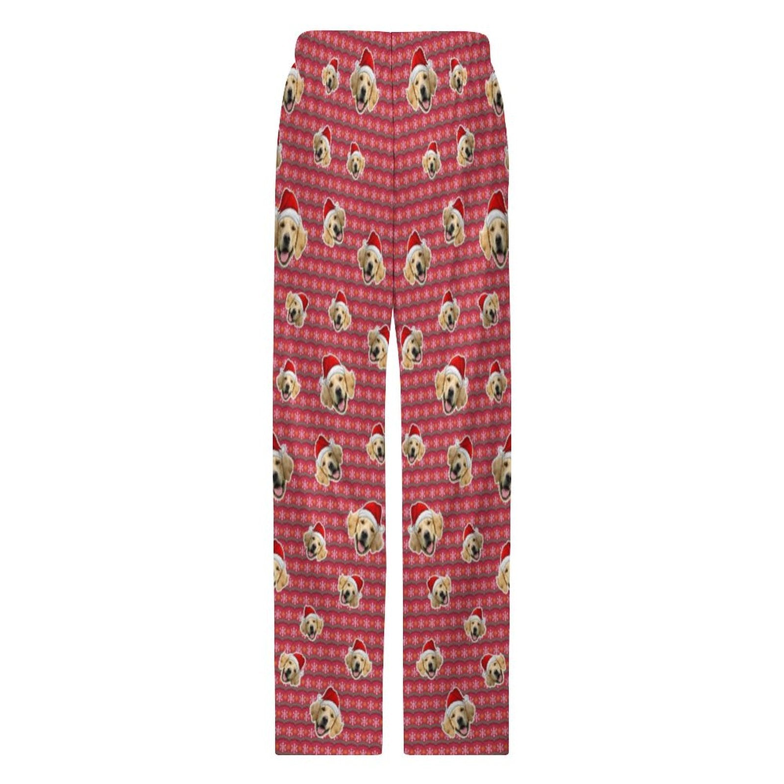 Custom Pet Face Everywhere Red Stripe Pajama Pants-Back-WEPRINTME