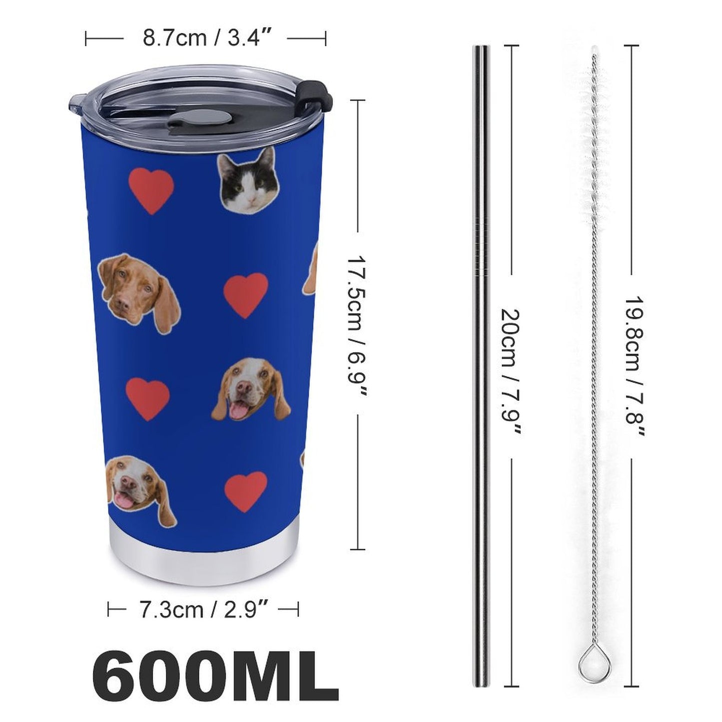 Custom Pet Face Heart Travel Mug