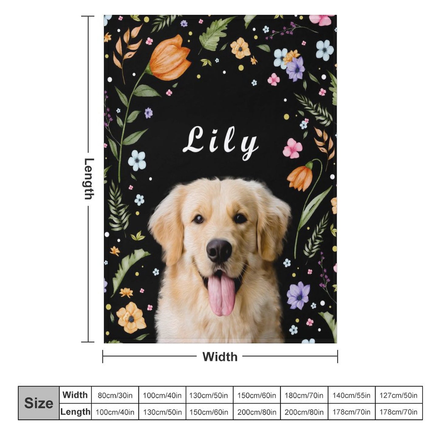 Custom Pet and Name Flower Fleece Blanket