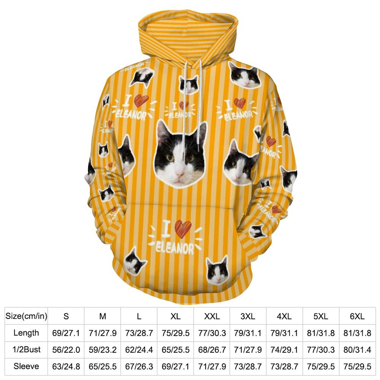 Custom Pet Face and Name Stripe Unisex Hoodie