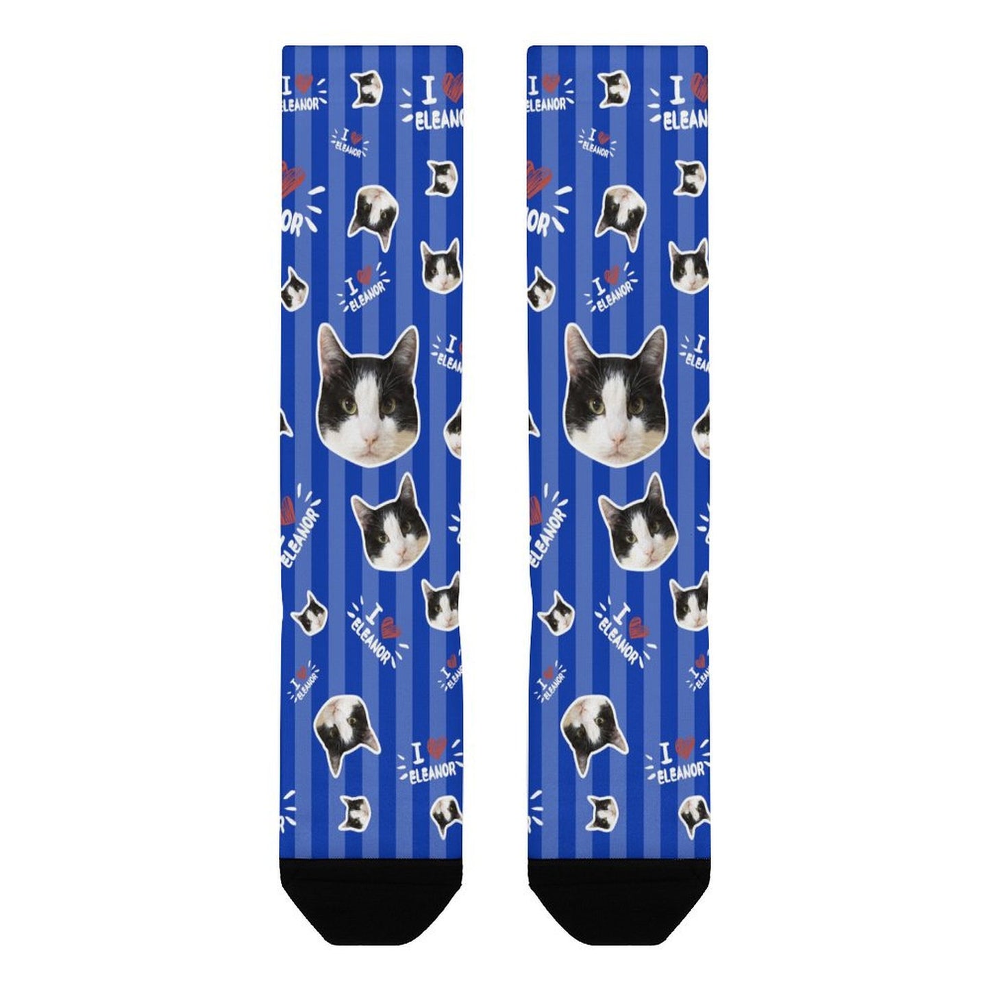 Custom Pet Face and Name Stripe Socks