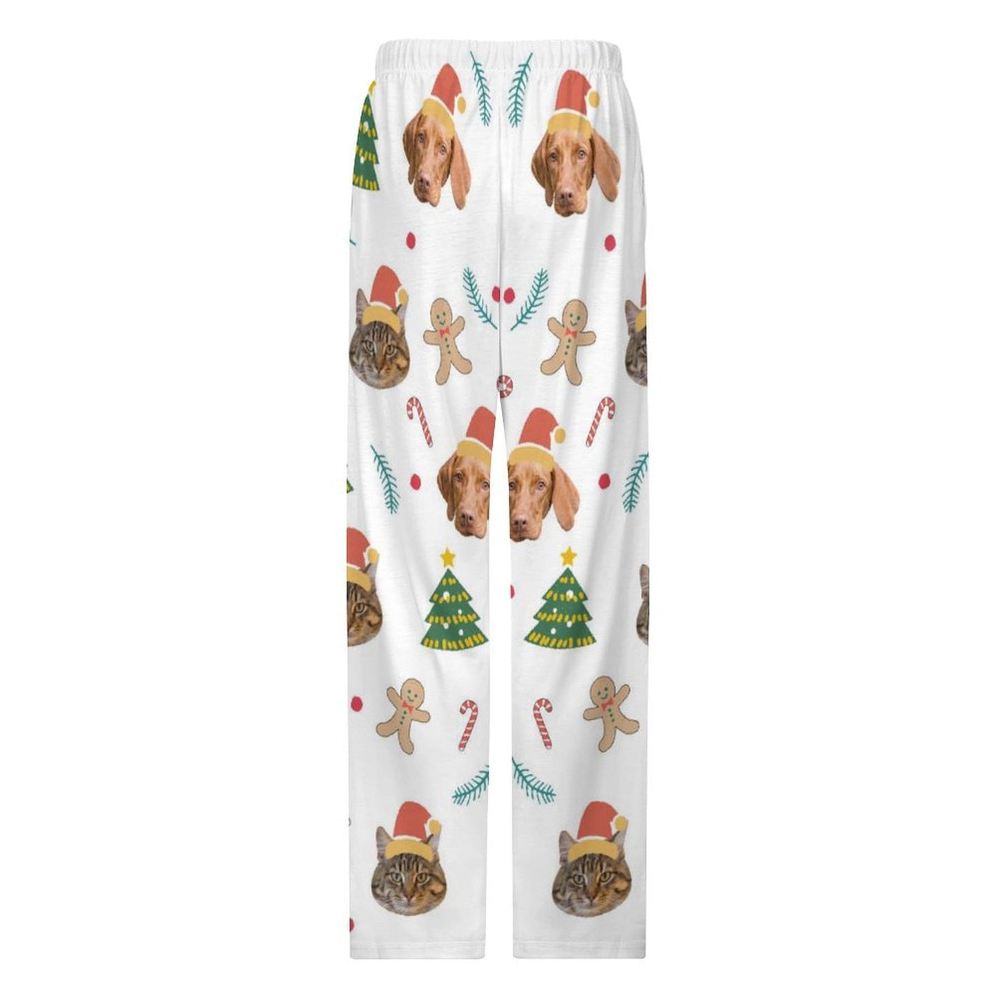 Custom Pet Face Gingerbread Man Pajama Pants - Back - WEPRINTME