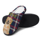 Custom Pet Face and Name Plaid Cotton Slippers