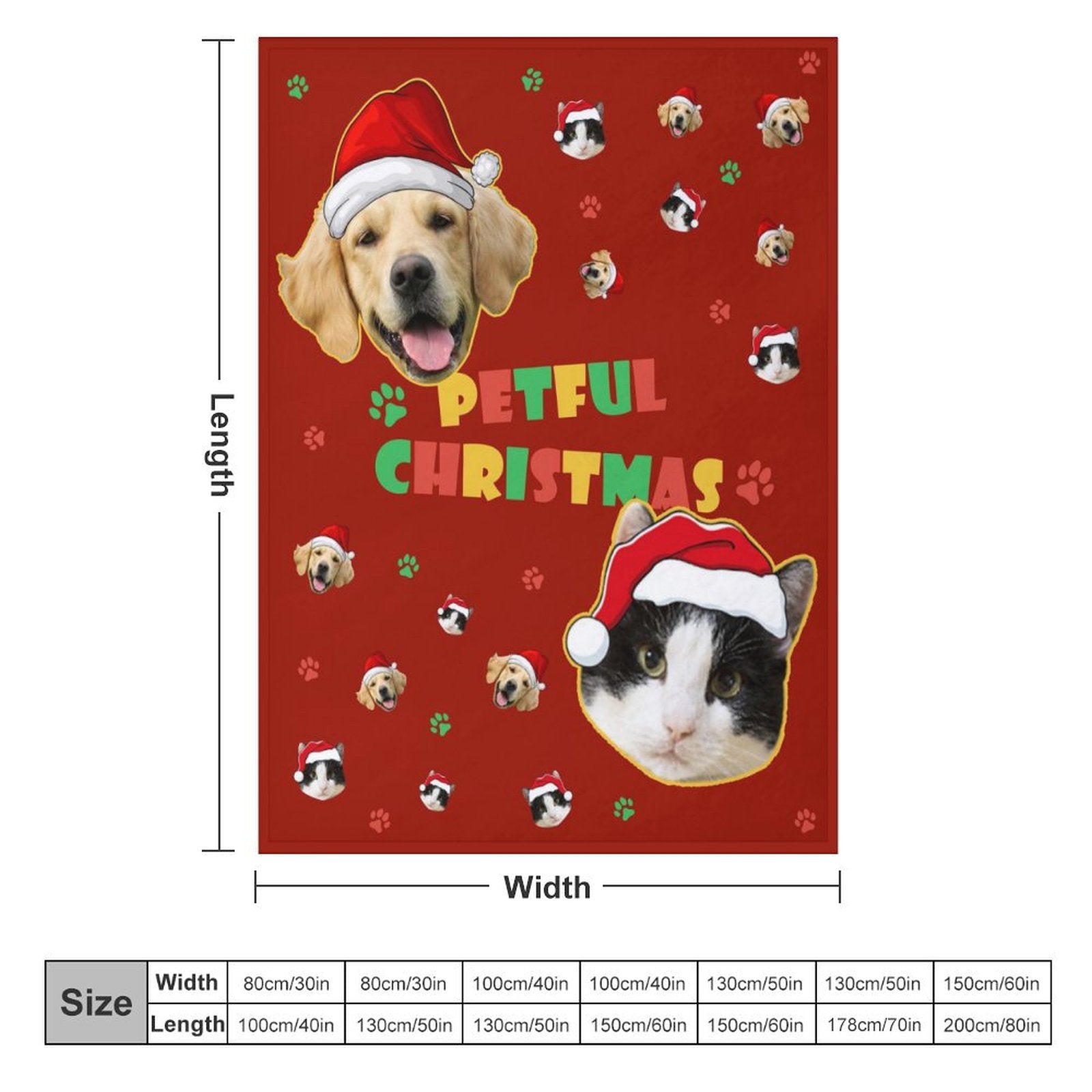 Custom Pet Face Petful Christmas Fleece Blanket-Red 7-WEPRINTME