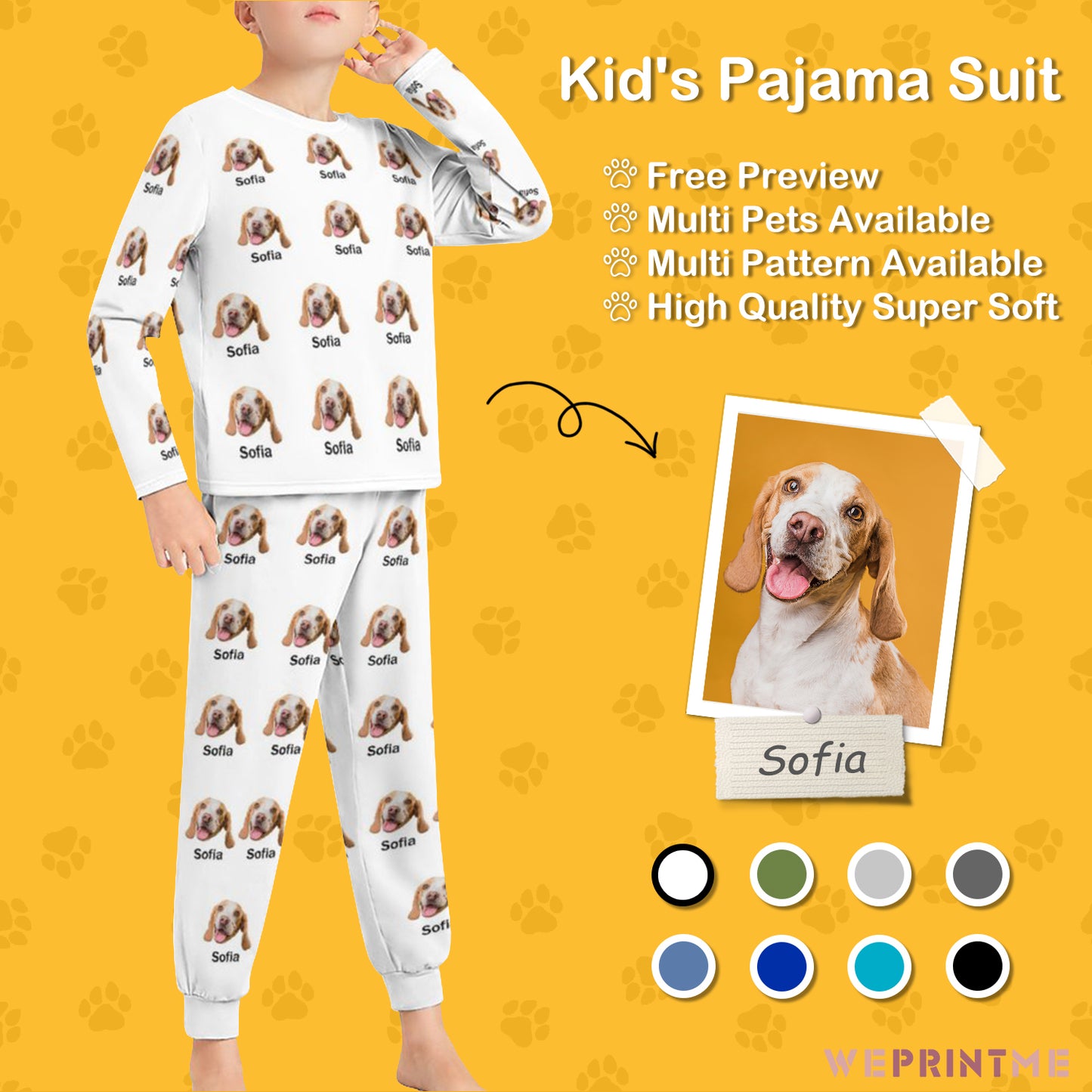 Custom Pet Face and Name Kids Pajama Set