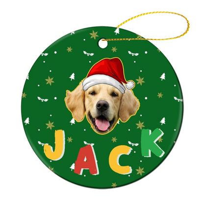 Personalized Pet Face and Name Christmas Round Pendant