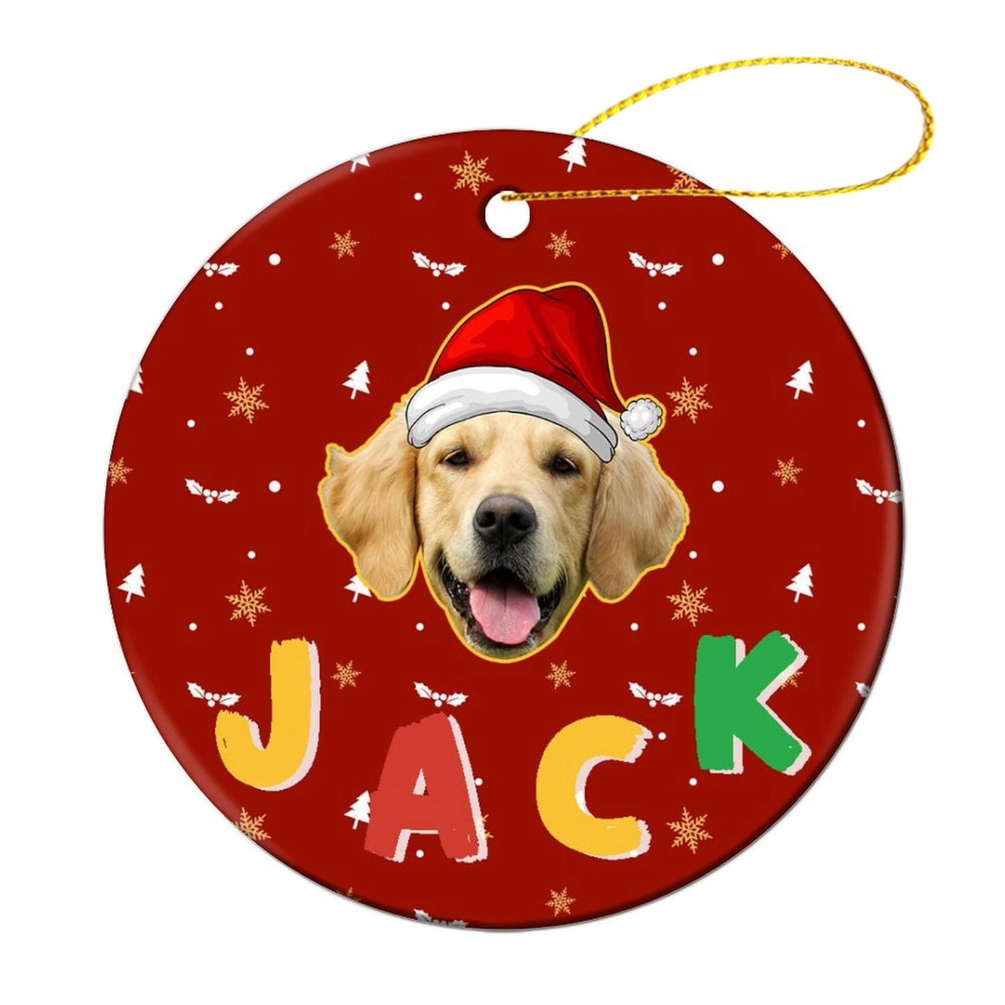 Personalized Pet Face and Name Christmas Round Pendant