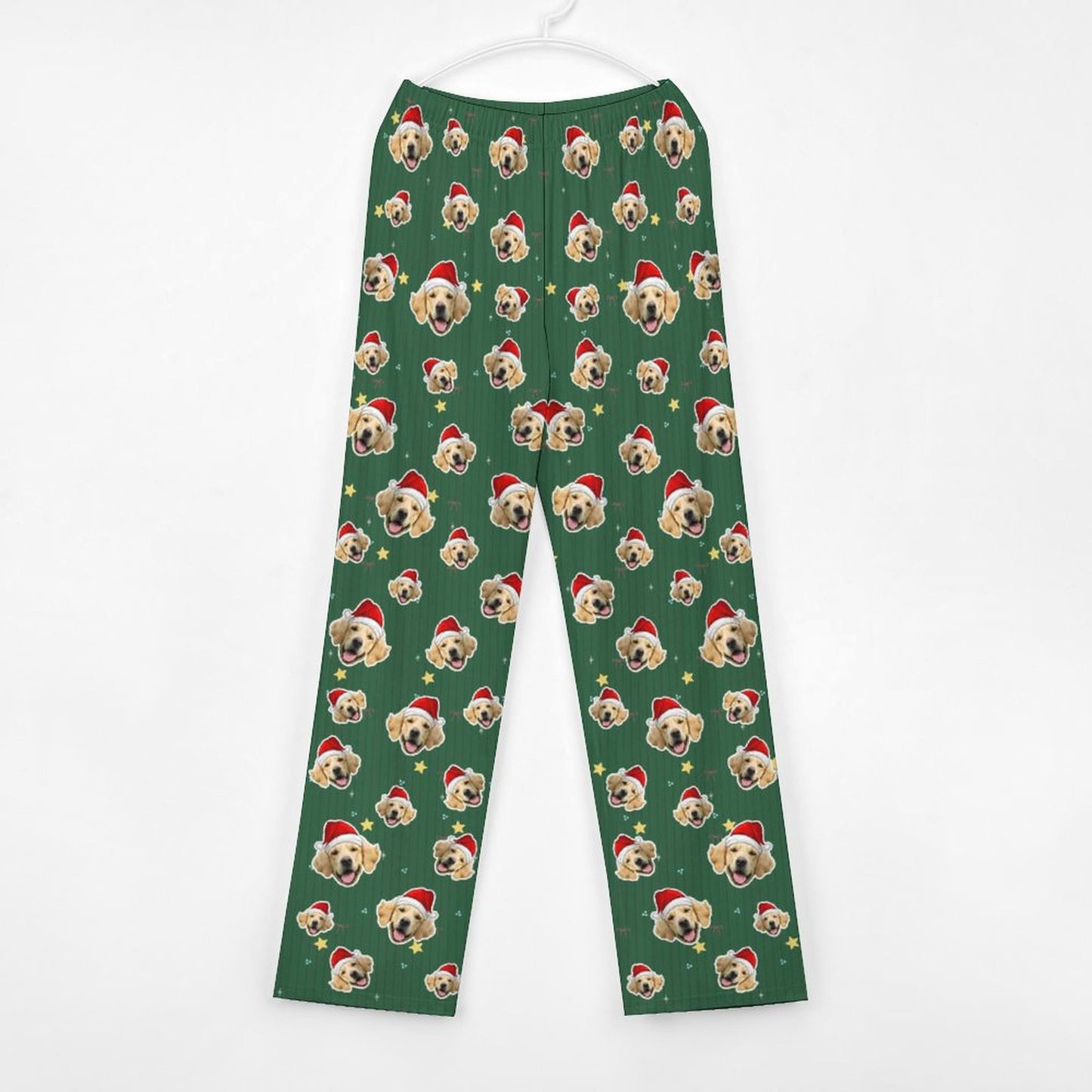 Custom Pet Face Green Stars Santa Pants for Kids-Front2-WEPRINTME