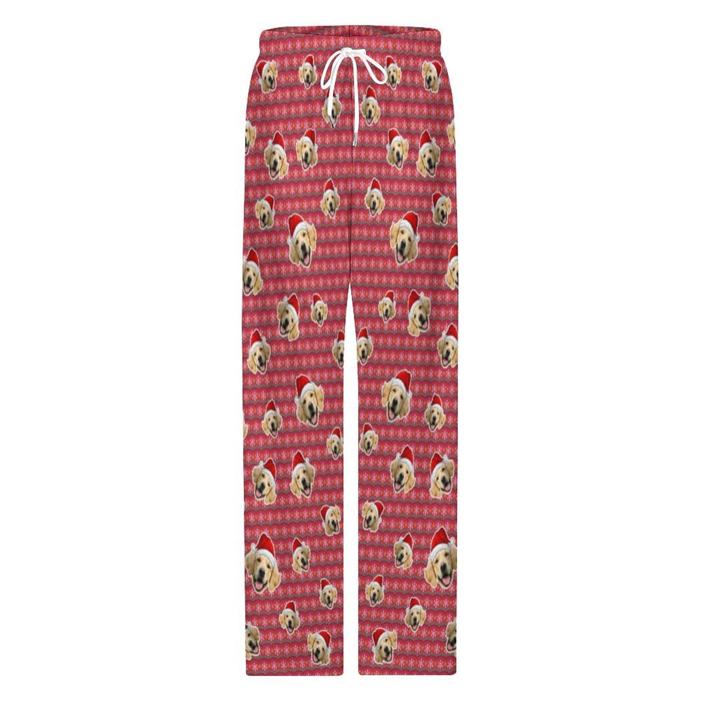 Custom Pet Face Everywhere Red Stripe Pajama Pants-Front-WEPRINTME