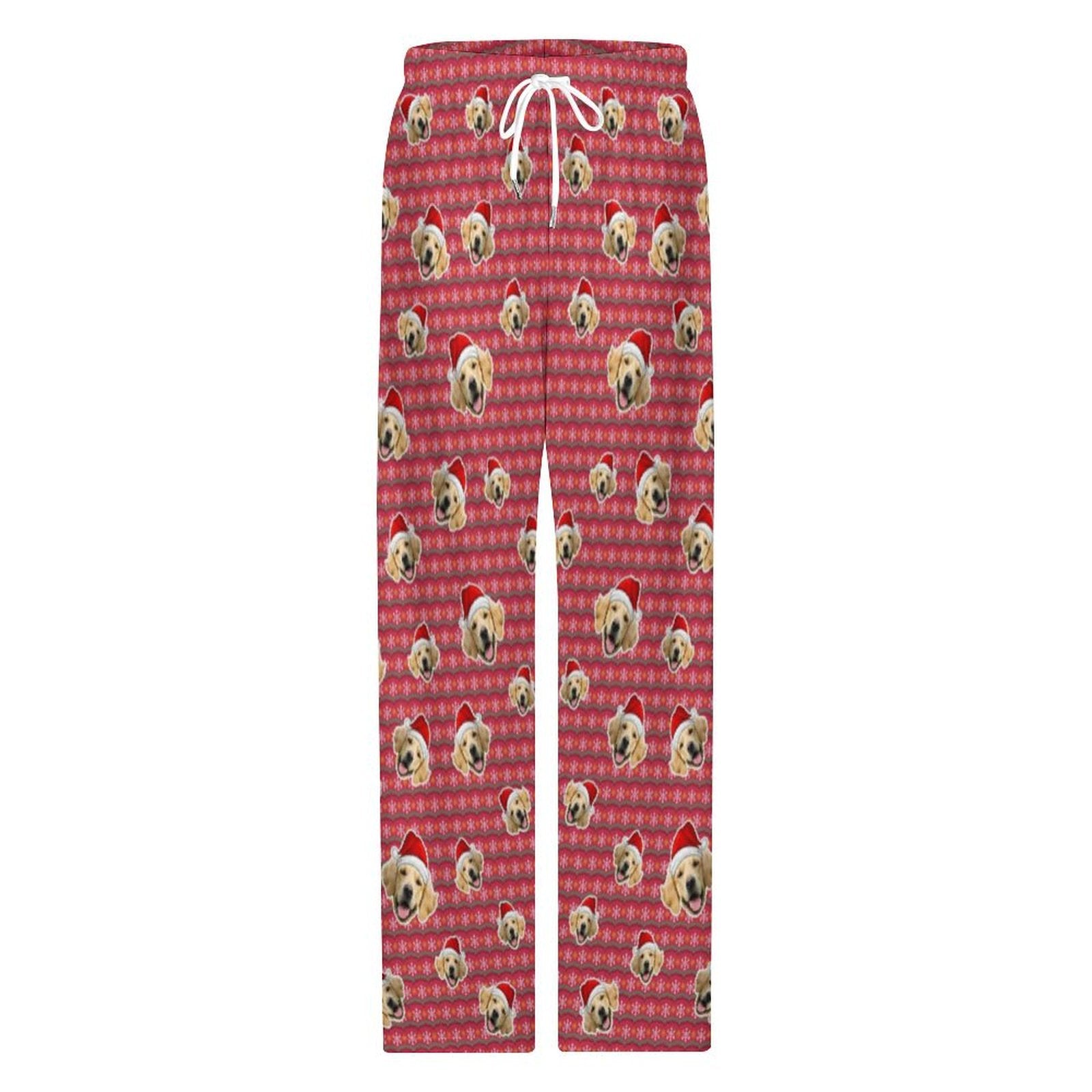 Custom Pet Face Everywhere Red Stripe Pajama Pants-Front-WEPRINTME