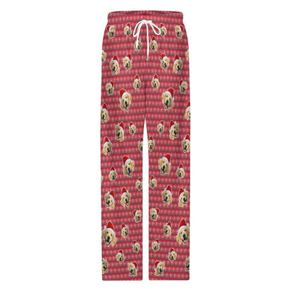 Custom Pet Face Everywhere Red Stripe Pajama Pants-Front-WEPRINTME