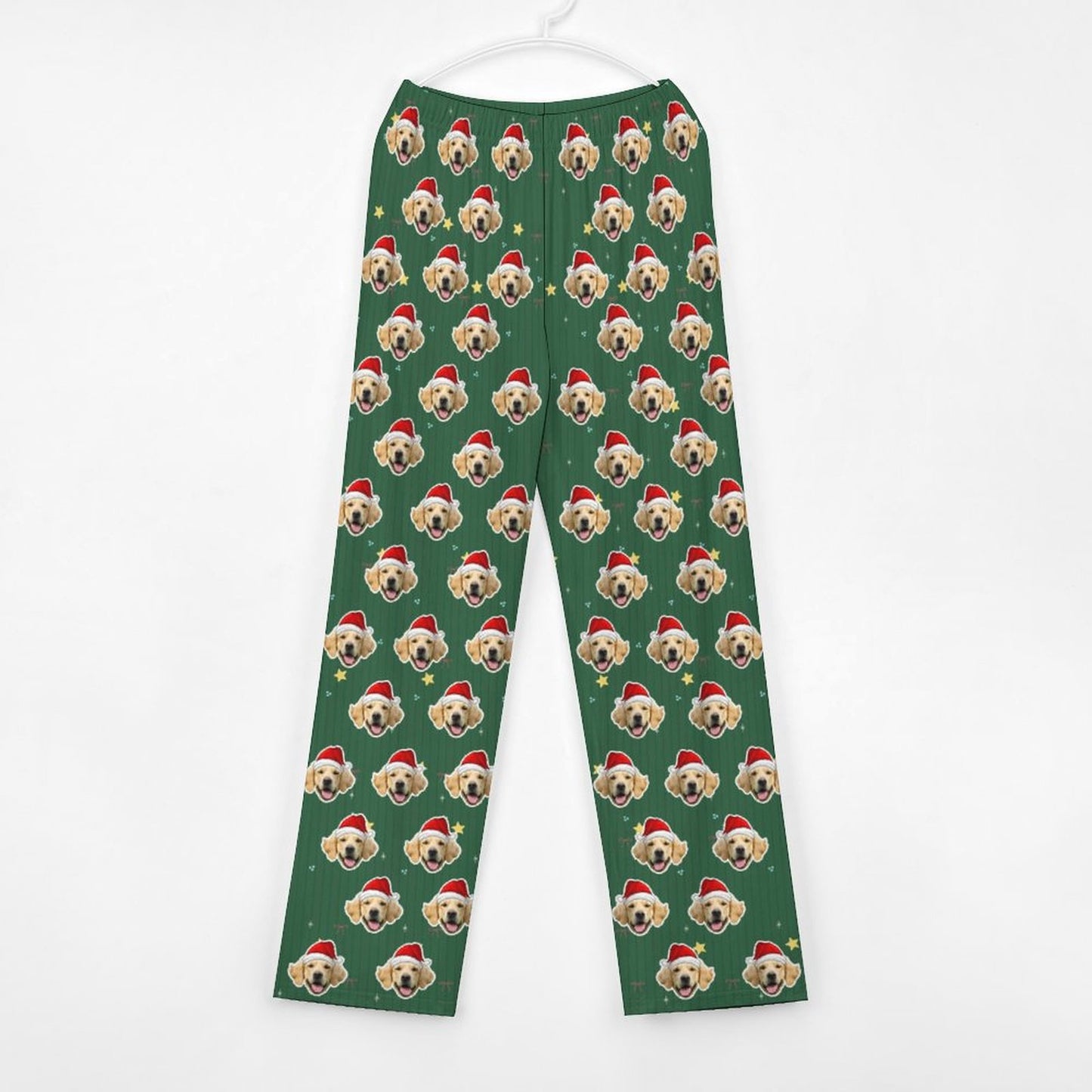 Custom Pet Face Green Stars Santa Pants for Kids-Front6-WEPRINTME