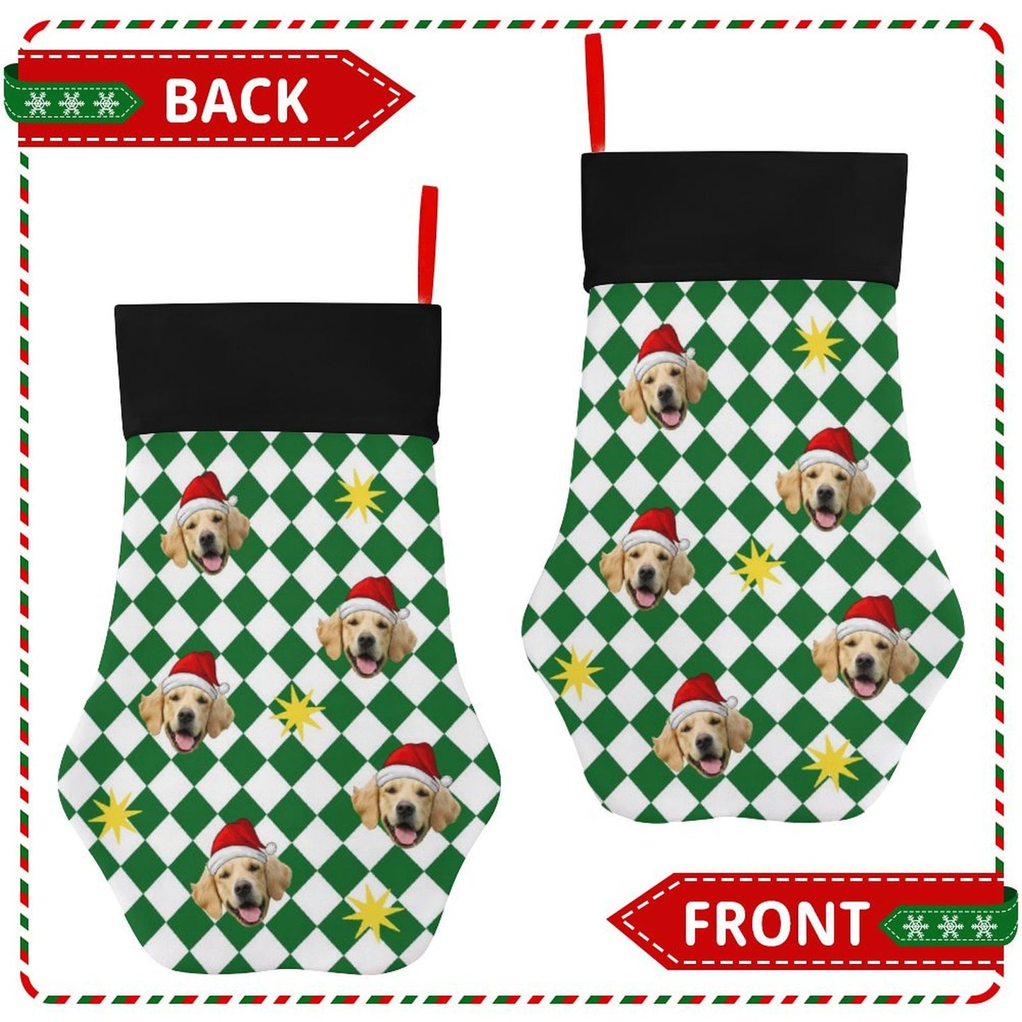 Personalized Pet Face Green Plaid Paw Christmas Stockings-WEPRINTME-4