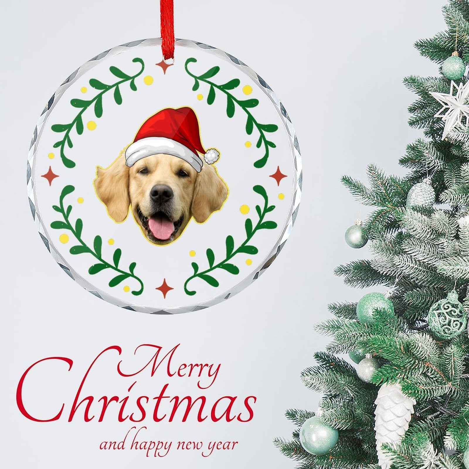 Personalized Pet Face Christmas Glass Circular Pendant-WEPRINTME-4