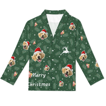 Custom Pet Face Christmas Deer Women Long Pajamas-Shirts-WEPRINTME