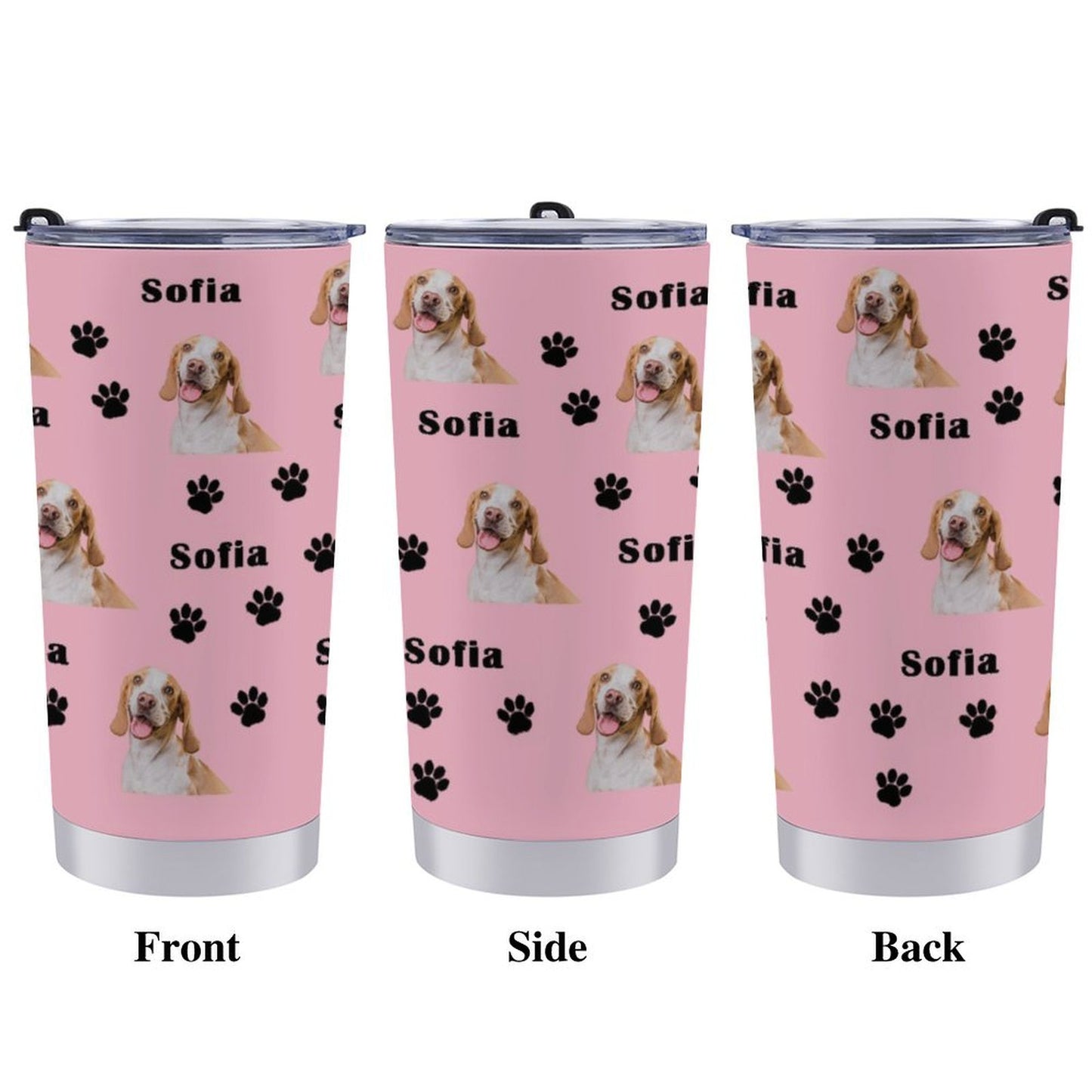 Custom Pet Face and Name Paws Travel Mug