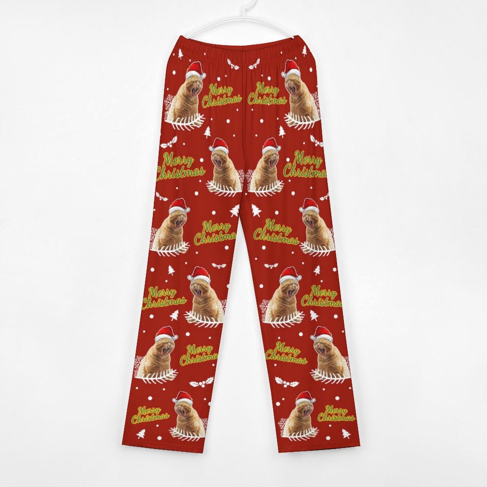 Custom Pet Face Merry Christmas Pajama Pants for Kids-Front1-WEPRINTME