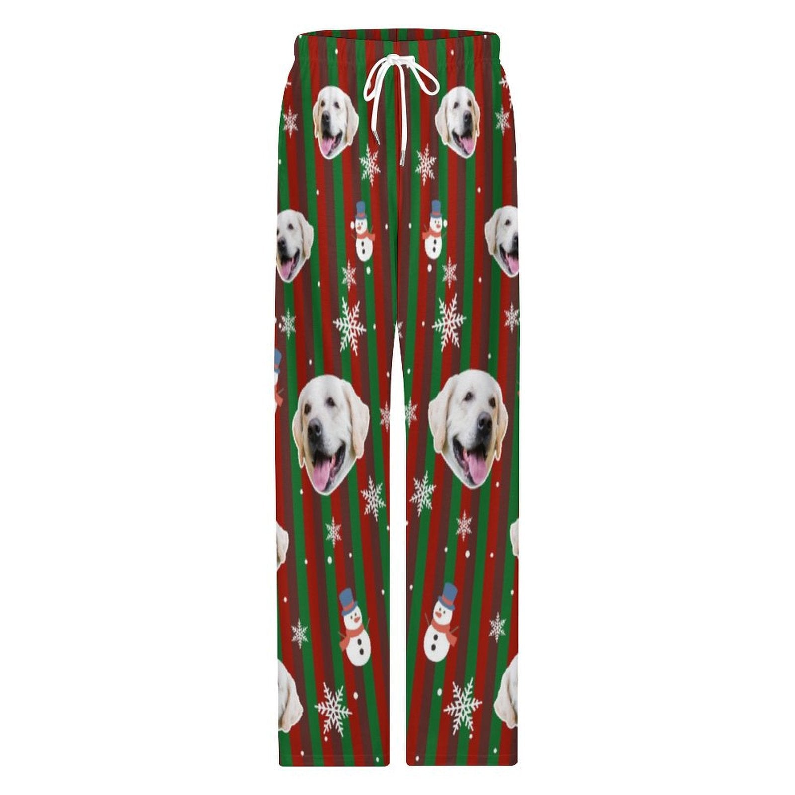 Custom Pet Face and Snowman Pajama Pants-Front-WEPRINTME