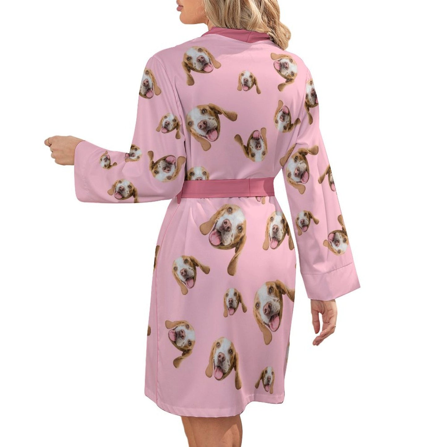 Custom Pet Face Everywhere Women's Long Sleeve Robe