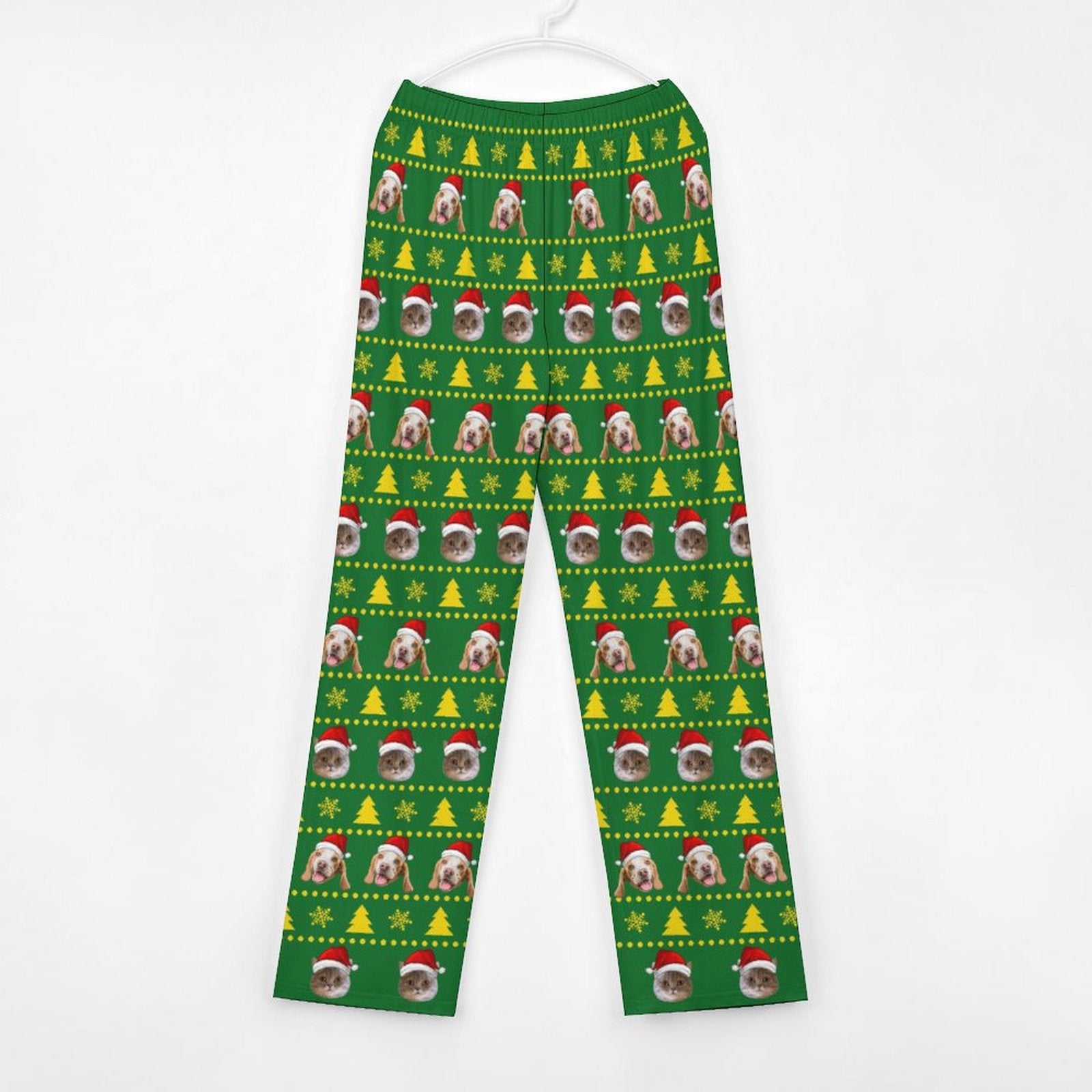 Custom Pet Face Trees Santa Pants for Kids-Front2-WEPRINTME