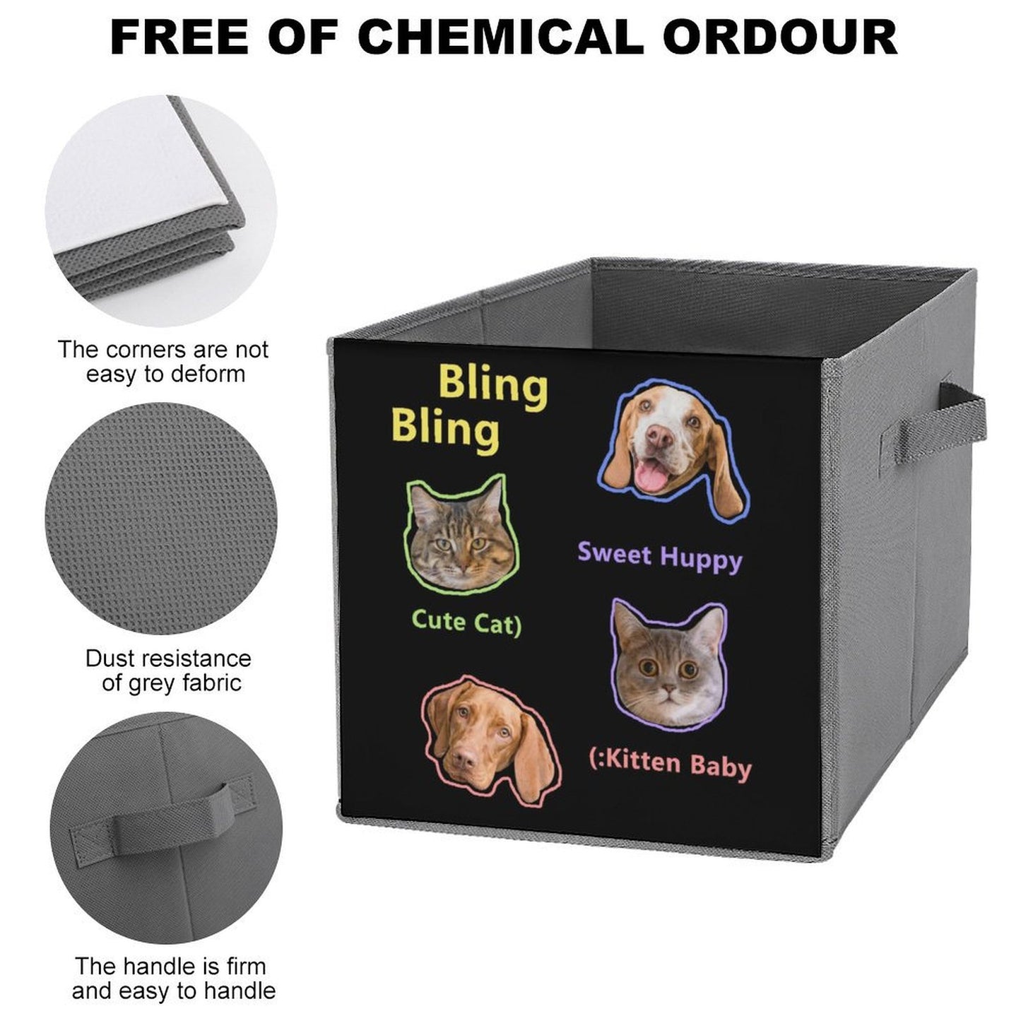 Custom Pet Face Bling Folding Storage Bins