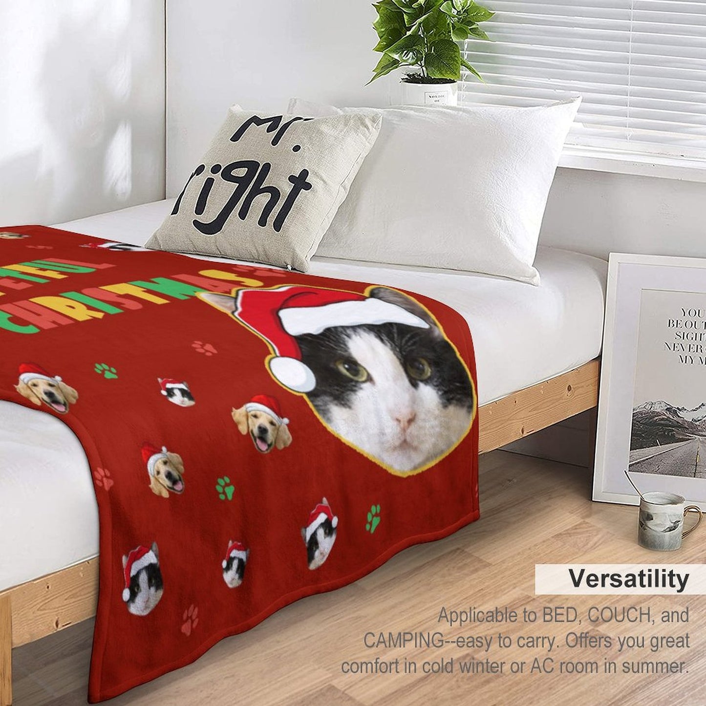 Custom Pet Face Petful Christmas Fleece Blanket-Red 3-WEPRINTME