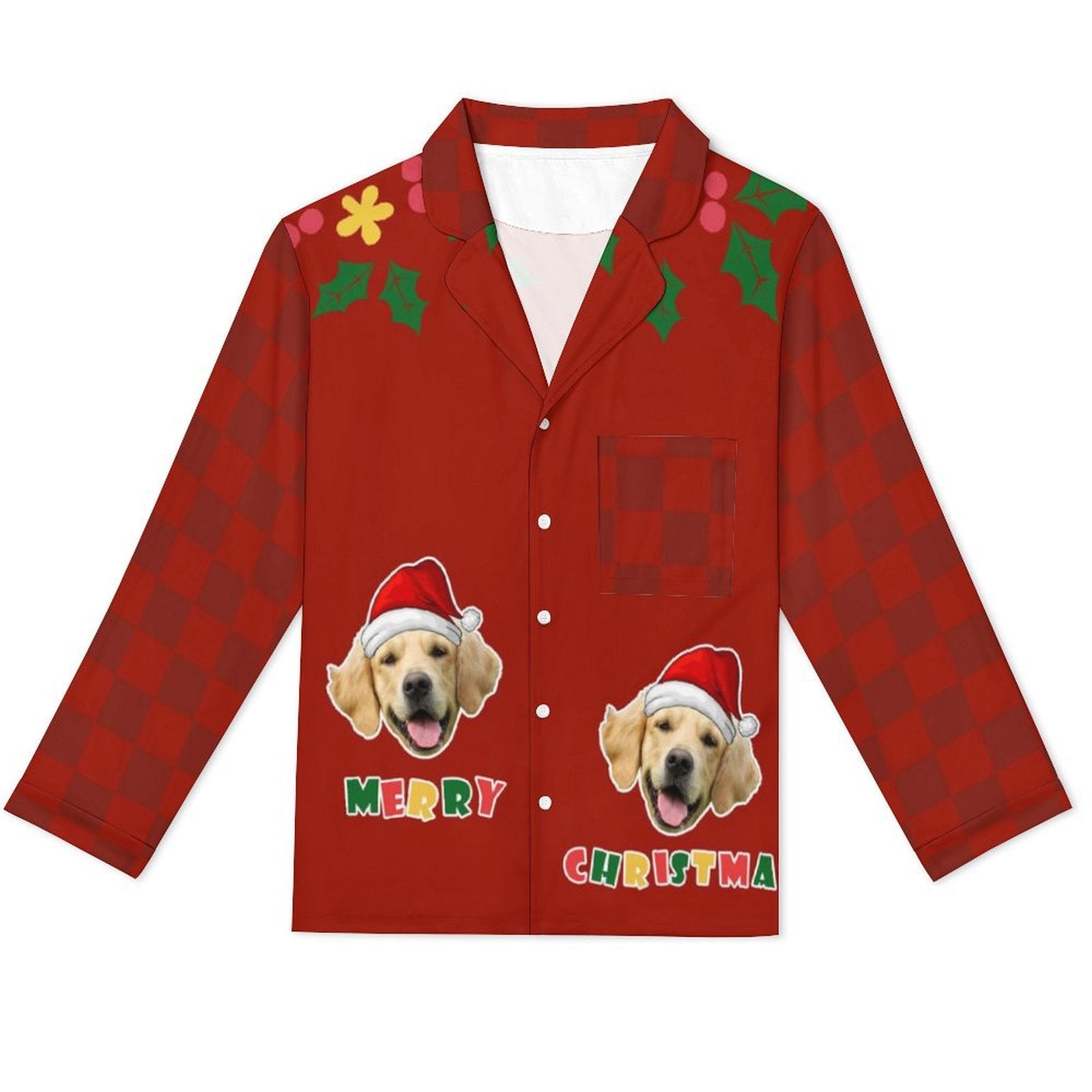 Custom Pet Face Merry Christmas Women Long Pajamas-Shirts-WEPRINTME