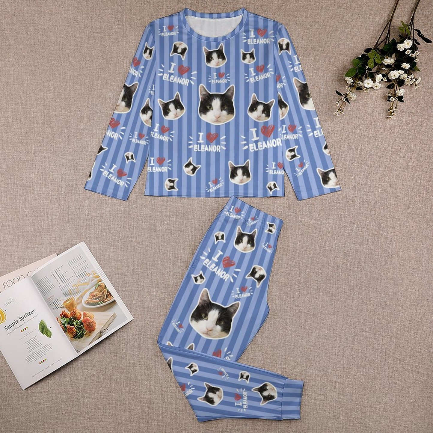 Custom Pet Face Sripe Kids Pajama Set