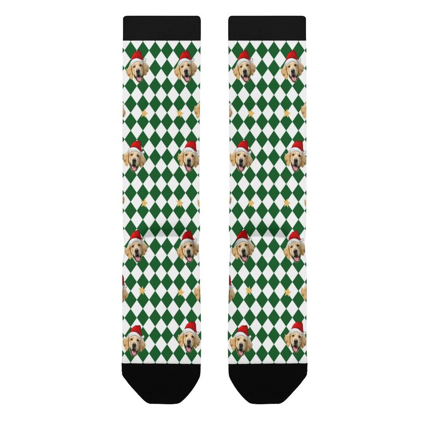 Custom Pet Face Green White Plaid Christmas Socks-WEPRINTME-6