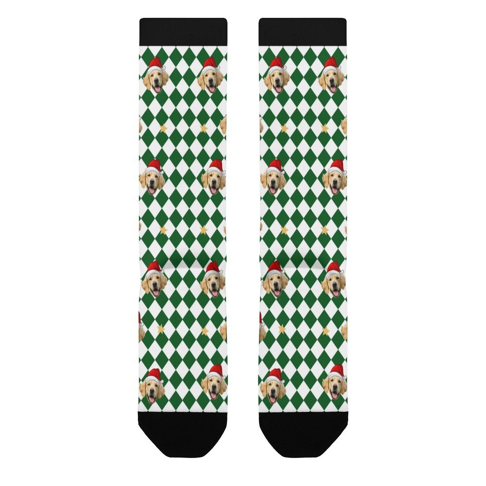 Custom Pet Face Green White Plaid Christmas Socks-WEPRINTME-6