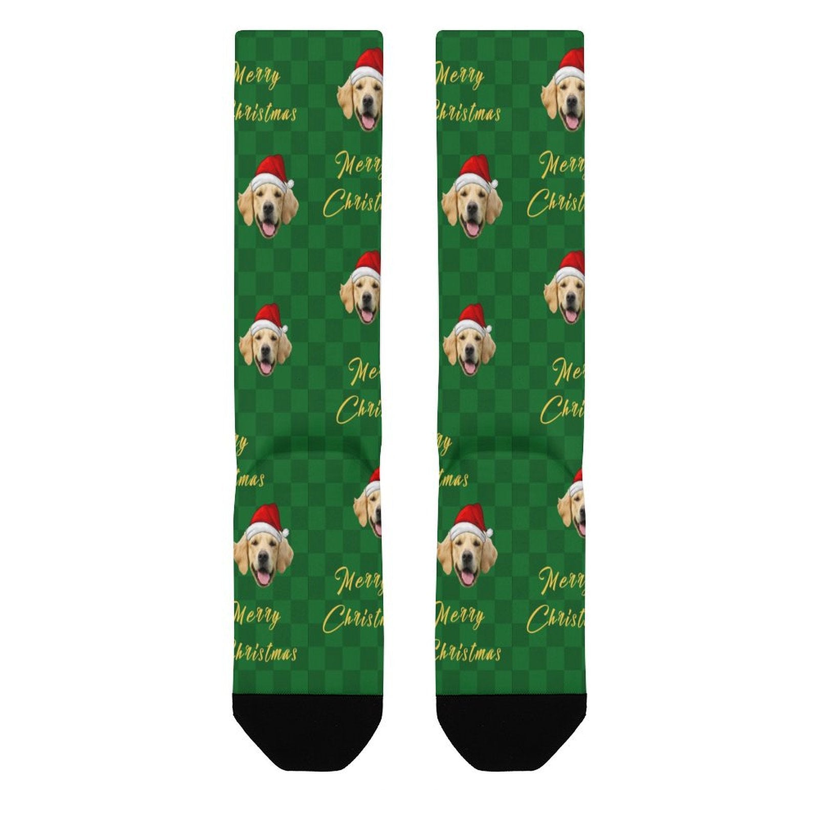 Custom Pet Face Green Plaid Christmas Socks-WEPRINTME-6