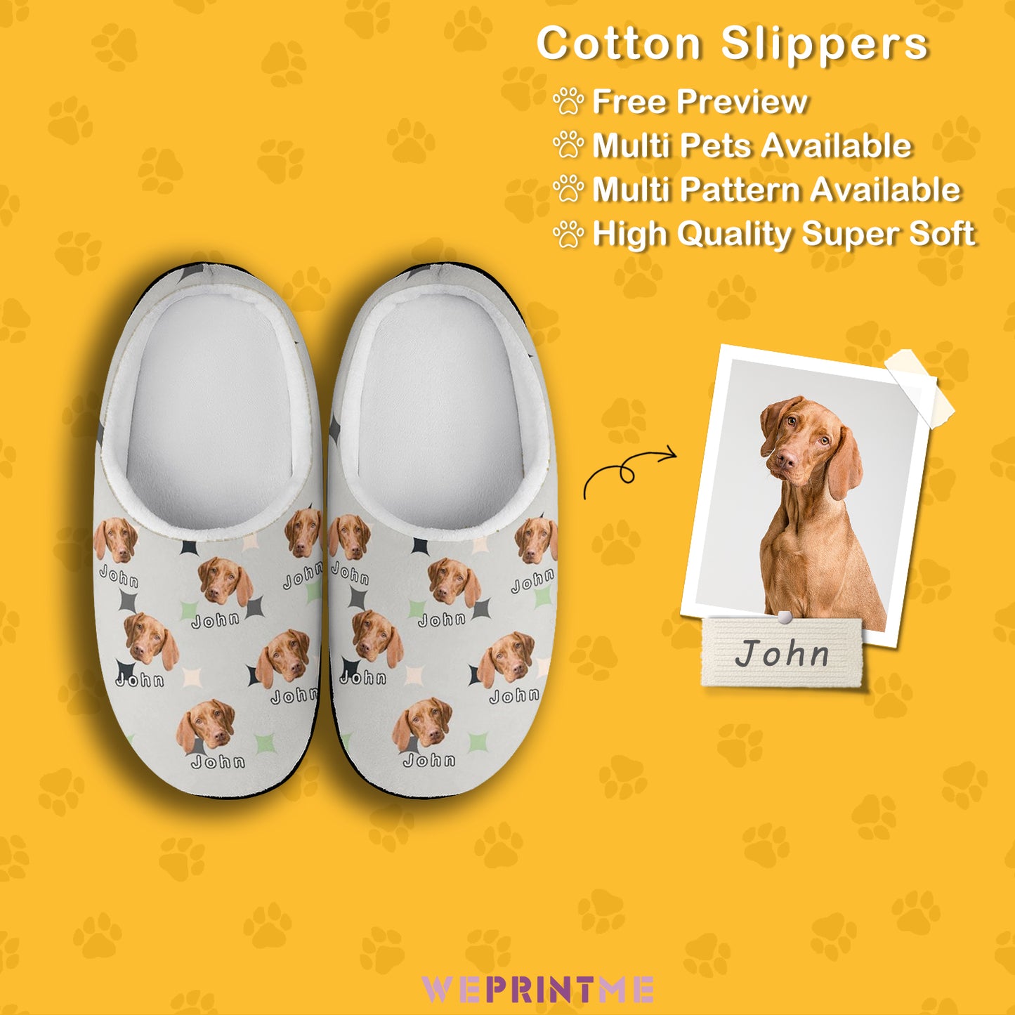 Custom Pet Face and Name Stars Cotton Slippers