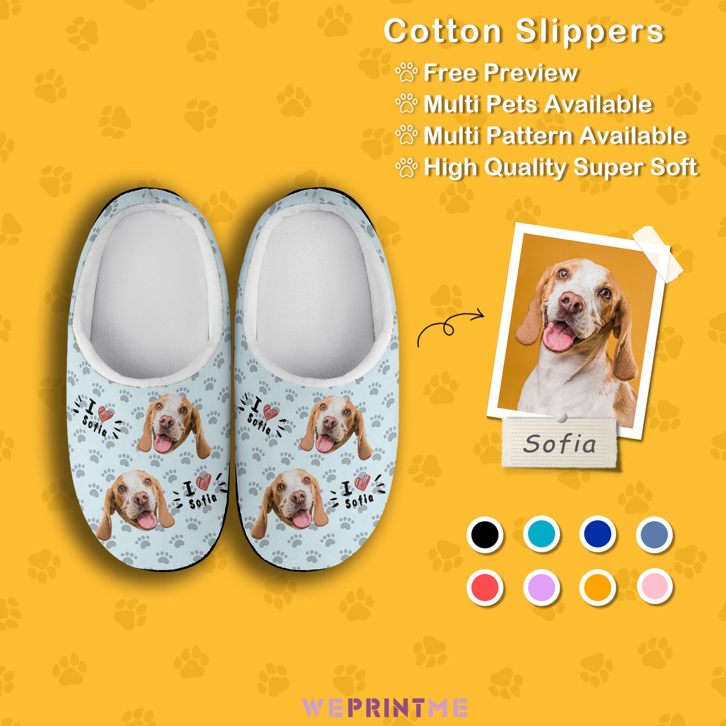 Custom Pet Face and Name Love Cotton Slippers