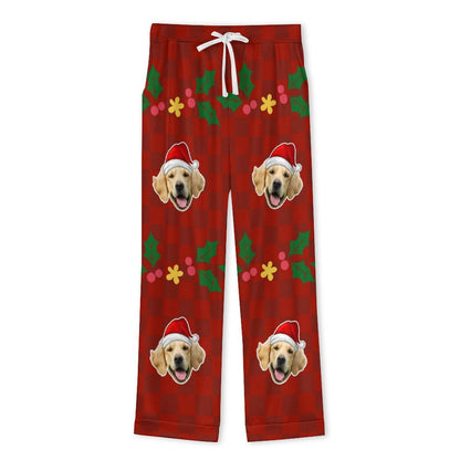 Custom Pet Face Merry Christmas Women Long Pajamas-Pants-WEPRINTME