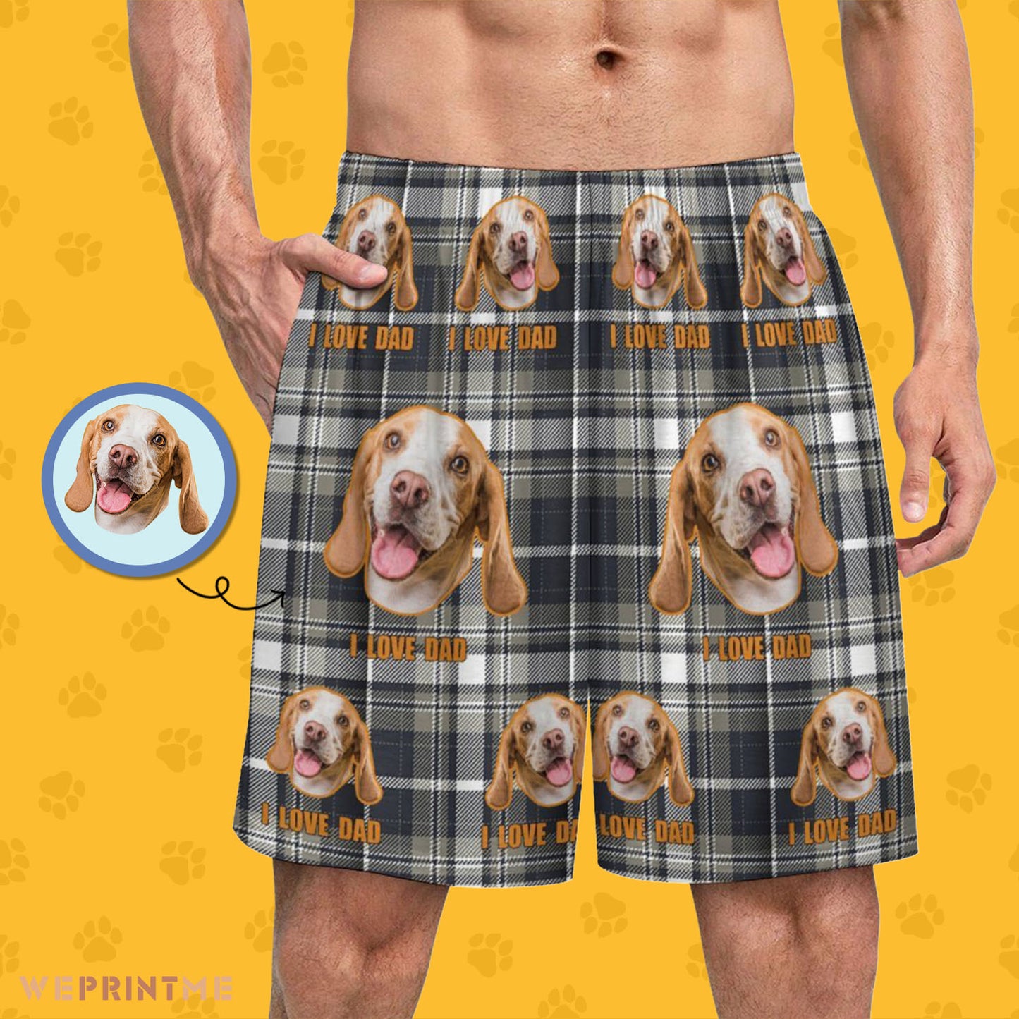 Custom Pet Men's Pajama Pants I Love Dad Tartan Pajama Shorts