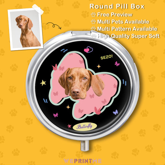 Custom Pet Face Butterfly Round Pill Box