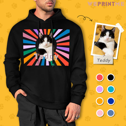 Custom Pet Photo Rainbow Strips Unisex Cotton Hoodie