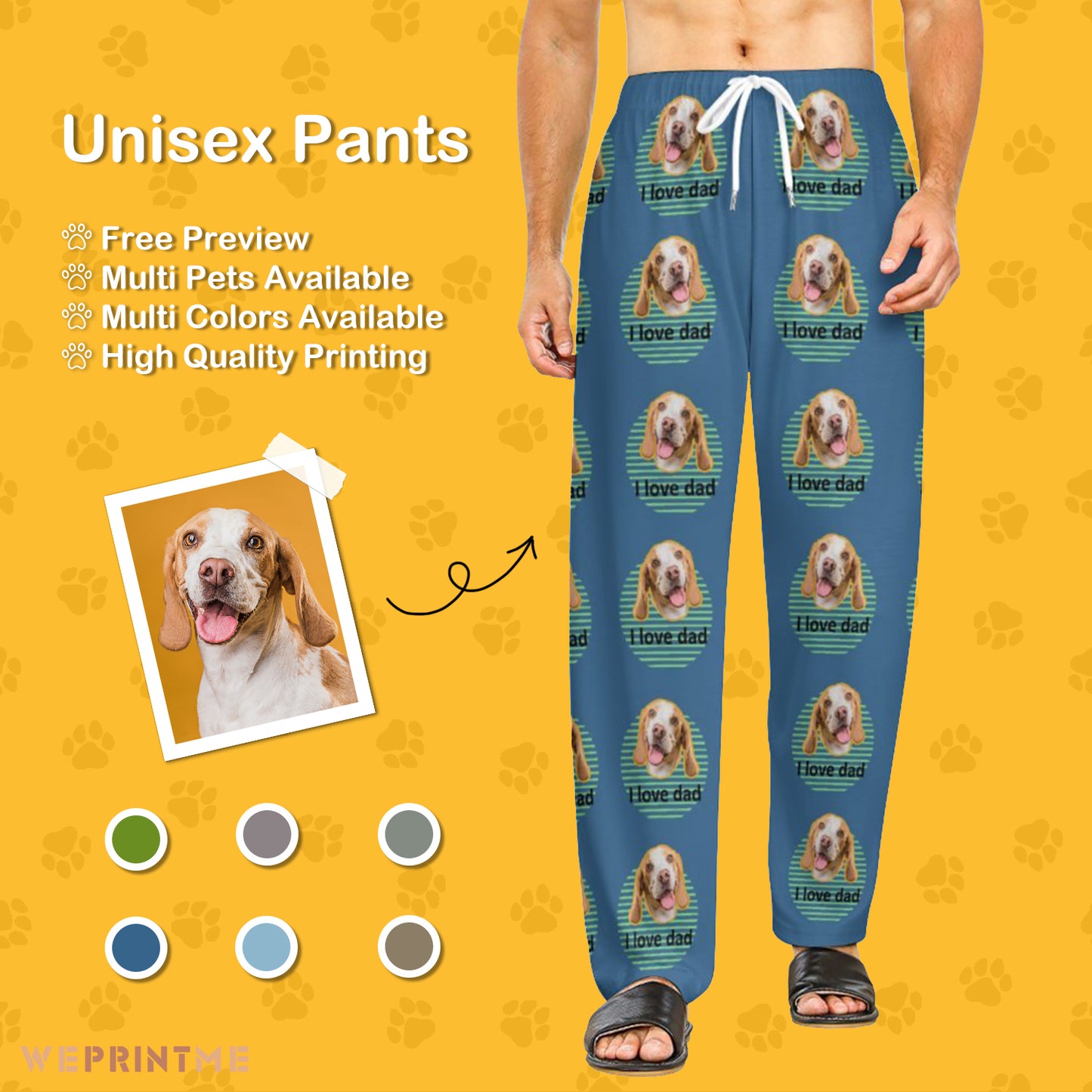 Personalized Pet Pants Face I Love Dad Unisex Pajama Pants