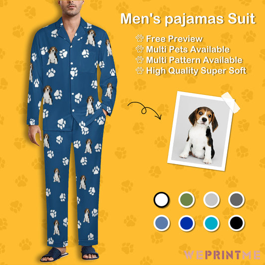 Custom Pet Face Pet Paws Men's Cotton Long Pajama Set