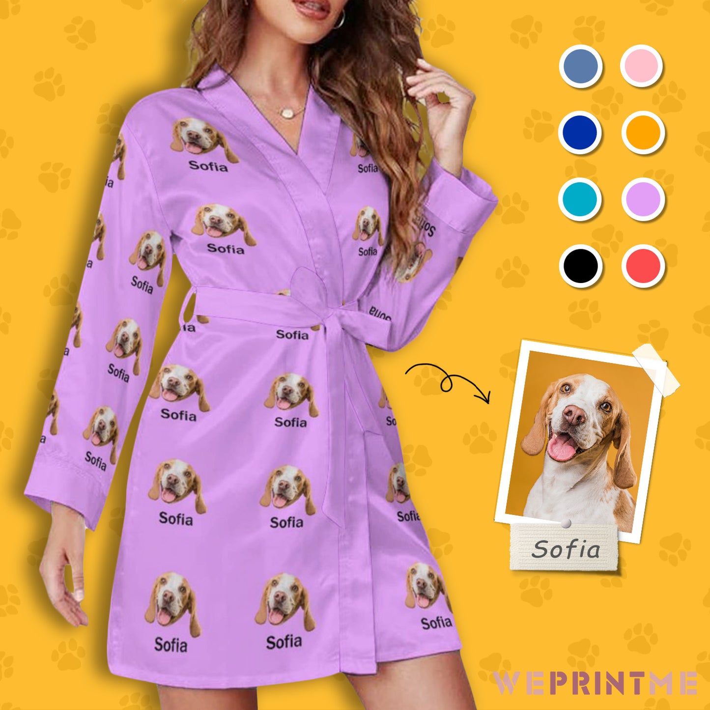 Custom Pet Face and Name Women's Long Sleeve Robe