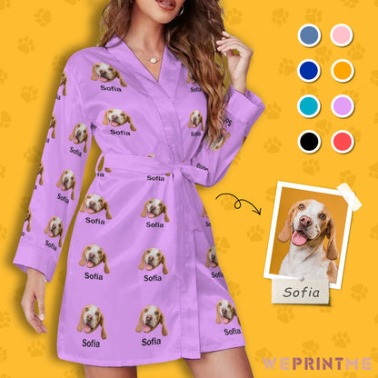 Custom Pet Face and Name Women's Long Sleeve Robe