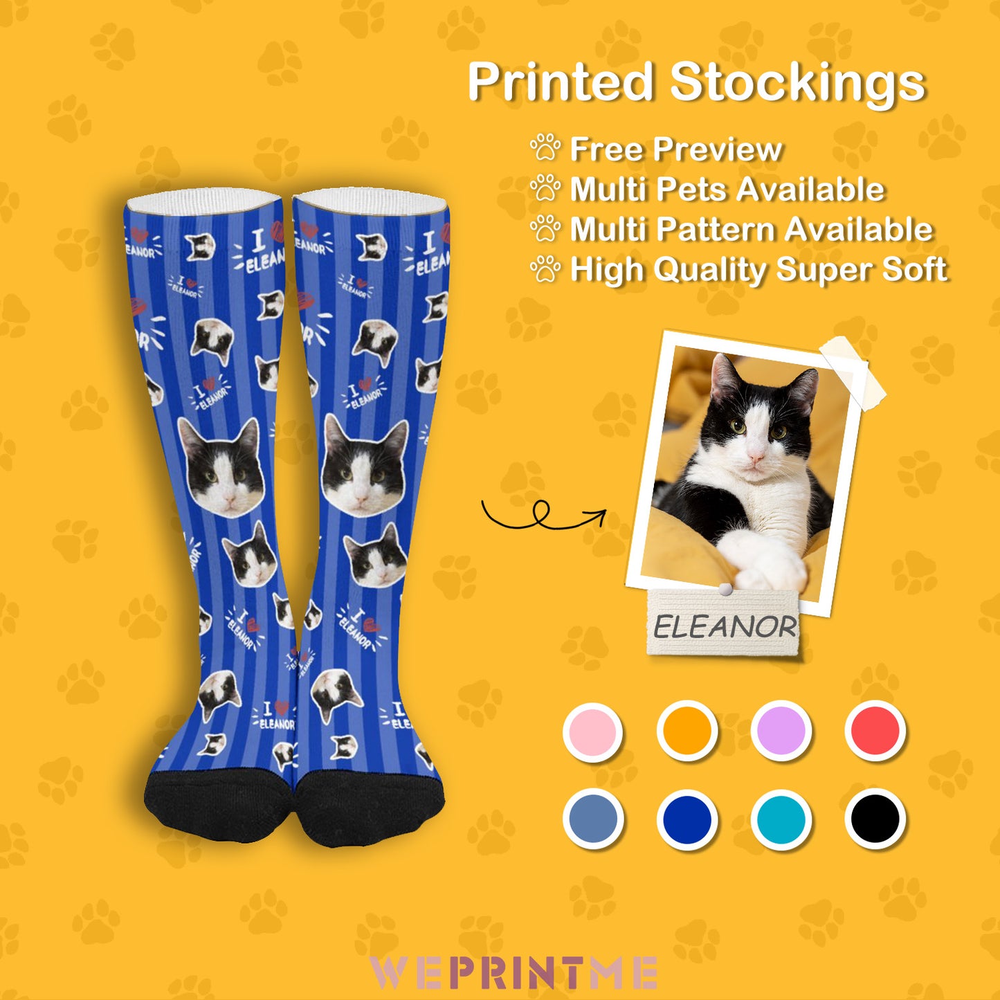 Custom Pet Face and Name Stripe Socks