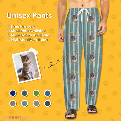 Personalized Pet Pants Face Love Dad Stripe  Unisex Pajama Pants