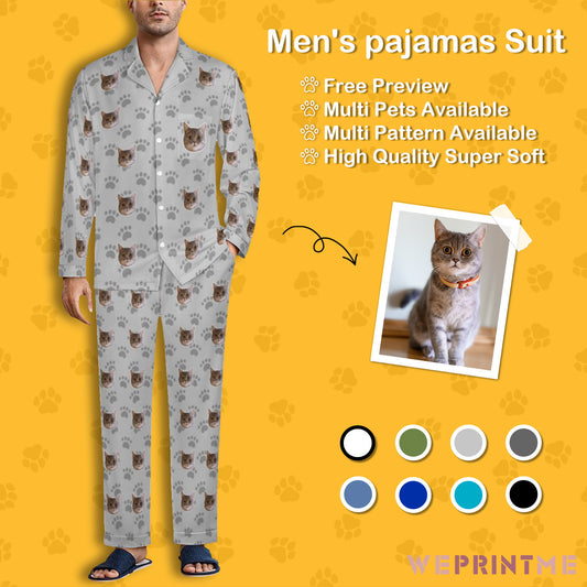 Custom Pet Face Men's Cotton Long Pajama Set