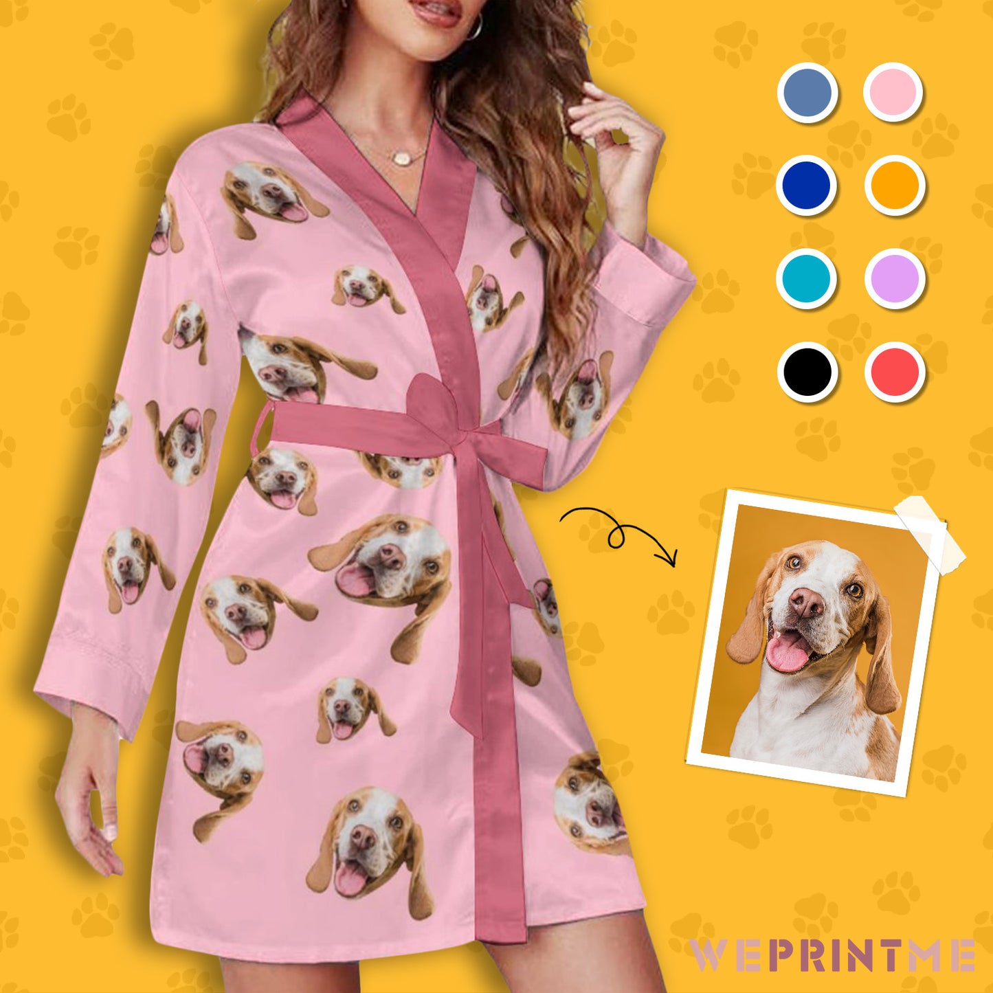 Custom Pet Face Everywhere Women's Long Sleeve Robe