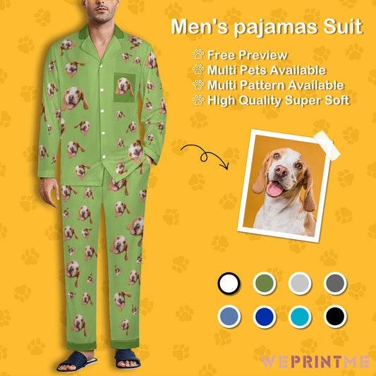 Custom Pet Face Pet Everywhere Men's Cotton Long Pajama Set