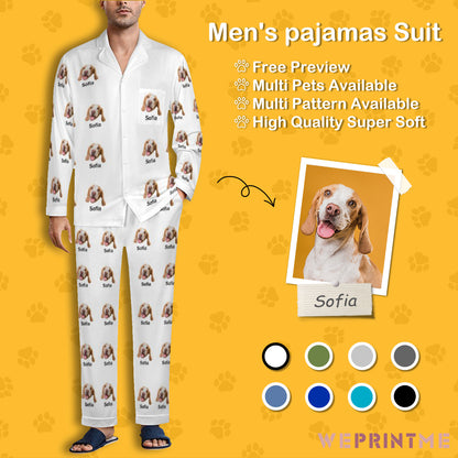 Custom Pet Face and Name Men's Cotton Long Pajama Set