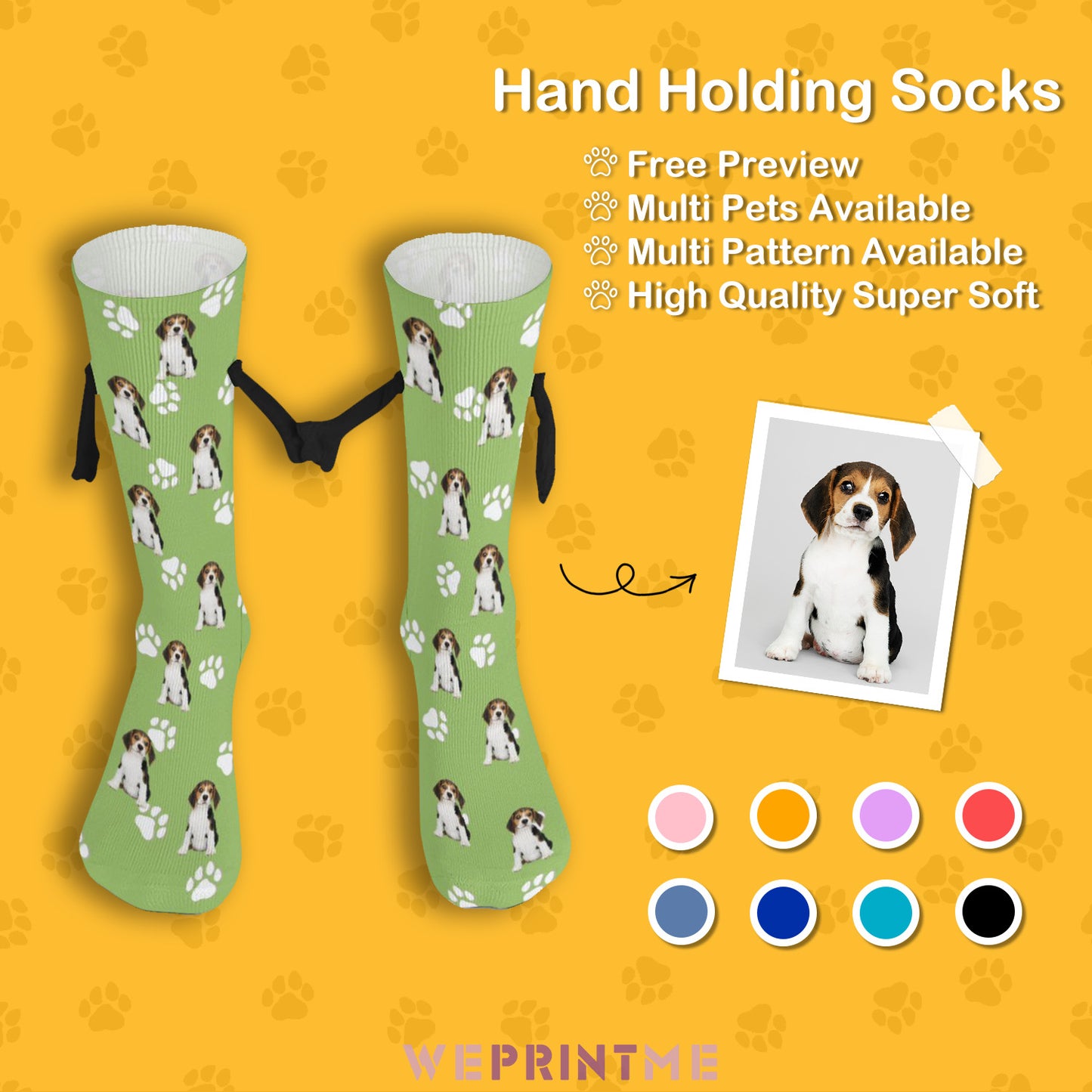 Custom Pet Face Pet Paws Holding Hands Socks