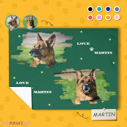 Custom Pet Photo Green Stars Fleece Blanket